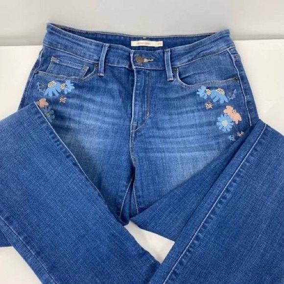 Levi’s Mid Rise Skinny Floral Embroidered Denim Jeans Woman's Size 28 - Picture 3 of 8